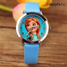 Relógio infantil de quartzo da princesa Anna do filme Frozen, com ponteiros luminosos e pulseira de couro, vendido no at