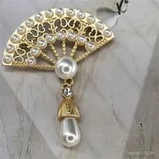Broche Vintage em Forma de Leque com Pérolas da Série Galaxy, Pingente Longo em Forma de Gota d'Água, Acessório Feminino