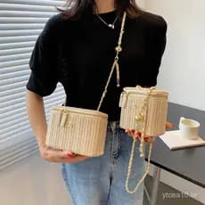 Bolsa de maquiagem simples, bolsa de palha trançada, estilo floresta mágica, bolsa de mão trançada, bolsa de praia, bols