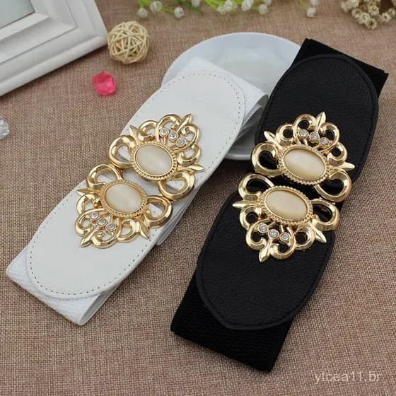 Cinto versátil com faixa elástica, cinto feminino elegante com incrustação de duas pedras olho de gato, decoração para s