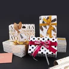 Papel de presente listrado com bolinhas douradas para uso diário, conjunto de papel de presente para Natal, Dia dos Na