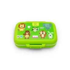 Nova e elegante caixa para dentes de bebê na cor verde com impressão UV e padrões de animais personalizados, feita de pl