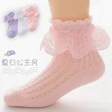Meias Finas de Verão para Meninas, Meias de Renda para Crianças, Meias de Princesa para Bebês, Meias de Seda Cristal, Re
