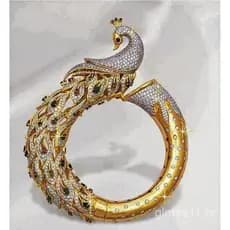 Anel Feminino Sanjie com Design de Pavão Exagerado, Cravejado de Diamantes, Banhado a Ouro, em Liga de Dois Tons, Acessó