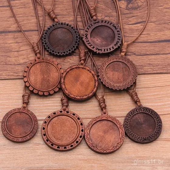 13 Estilos de Joias DIY com Pedras Preciosas, Base de Madeira, Base de Renda Impressa Vazada, Colar de Madeira