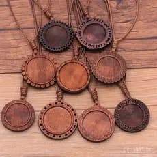 13 Estilos de Joias DIY com Pedras Preciosas, Base de Madeira, Base de Renda Impressa Vazada, Colar de Madeira