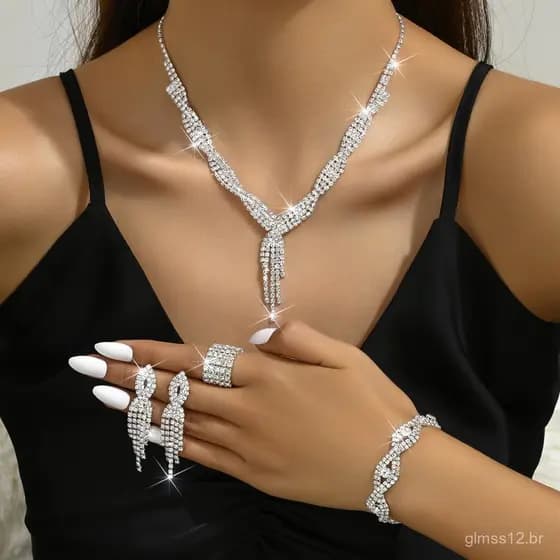 Conjunto de Joias Novo em Prata, Embalado Individualmente, Acessórios para Fotografia de Casamento Feminina, Conjunto de