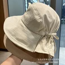 Chapéu de pescador de aba larga no atacado, estilo coreano com alças finas e laço, chapéu de proteção solar, chapéu casu