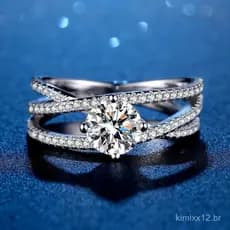 Anel feminino de moissanite em prata 925, design clássico de três anéis microincrustados, cor D, um quilate, com certifi