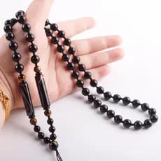 Corrente de contas de ágata preta de 8mm, elegante cordão de colar com pingente de jade obsidiana, feito à mão e não aju