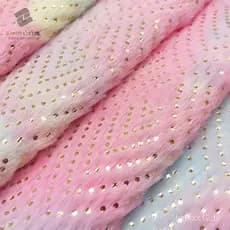 Tecido de veludo arco-íris com estampagem dourada, pele de coelho sintética, tecido de veludo PV tie-dye, material de pe