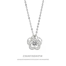 Colar de prata esterlina s925 com flor e coração vibrante, joia elegante e luxuosa de alta qualidade para mulheres, corr