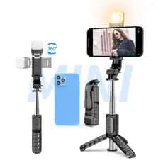 Bastão de selfie para celular com controle remoto Bluetooth, luz de preenchimento para beleza, mini tripé de mesa com câ