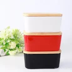 Lançamento de Novo Produto: Caixa de armazenamento de cerâmica multicolorida com tampa de bambu e vedação de silicone pa
