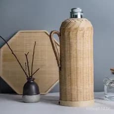 Garrafa térmica de bambu tradicional feita à mão, garrafa de água quente retrô nostálgica, garrafa de água quente estilo