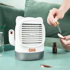 Novo Mini Arrefecedor de Ar Fortune Cat, Ventilador Pequeno Recarregável por USB, Ventilador de Ar Condicionado de Mesa