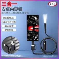 Endoscópio USB três em um de alta definição para celular, lente de 8mm, dispositivo de inspeção para reparo de automóvei