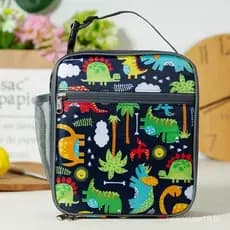 Bolsa térmica vertical de tecido Oxford com estampa de dinossauro para crianças, bolsa térmica portátil camuflada, bolsa