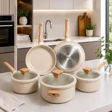 Jogo De Panelas Cerâmica Gourmet Antiaderente 5 Peças Indução Fogão Gas vidroceramico Soft Touch Tampa Vidro Premiumm