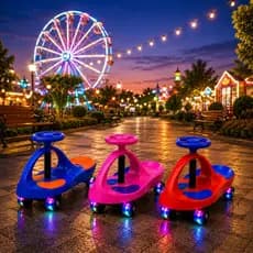 Carrinho Infantil Rolimã Gira 360° Luz LED Sem Pedal Resistente Suporta até 100kg