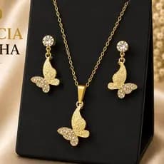 Colar e Brincos Feminino Borboleta  Delicados Folheado Elegante Presente Prata Ouro