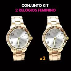 Kit 2 Relógio Feminino Dourado Banhado a Ouro  em Aço Inoxidável Pallyjane