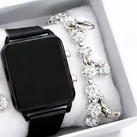 Kit Relógio Feminino LED e Pulseira – Estilo, Elegância e Presente Perfeito