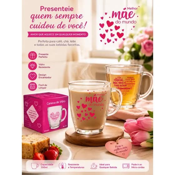 Caneca de Vidro Decorada 350ml - Presente especial