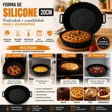 Forma de Silicone Redonda 20cm  Antiaderente Air Fryer, Forno Micro-ondas, Lava-louça BPA Frees