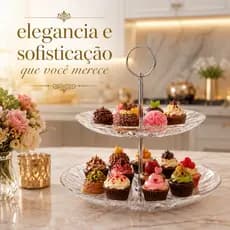 Prato Duplo para Doces em Vidro - Festa, Chá e Decoração - 20cm e 25cm