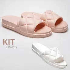 Kit 1 e 2 Pares Chinelo Slide Flexível Feminino