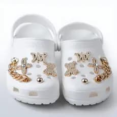 Chinelo Babuche Feminino Luxo EVA com Charms Strass Corrente Dourada Confortável