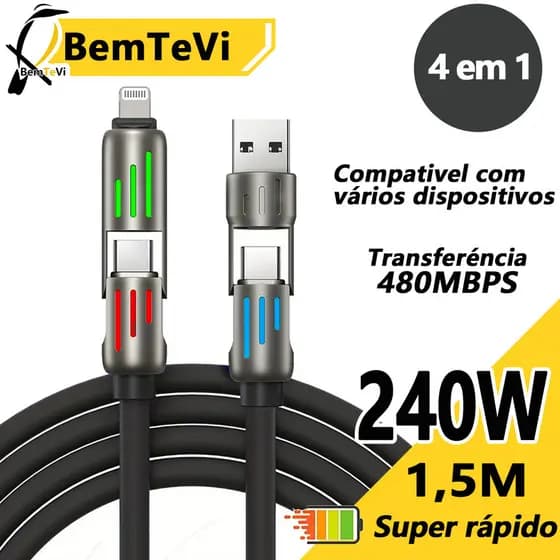 Cabo de iPhone 240W USB tipo C 4 em 1 cabo Turbo para iPhone/Samsung