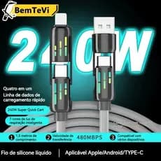 Cabo USB Tipo C para iPhone/Samsung cabo tipo c turbo 240W 4 em 1 cabo super rápido