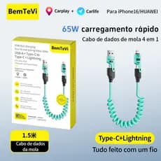 Cabo 4 Em 1 USB Tipo C Cabo Turbo para iPhone/Samsung/Motolora Rápido Telescópico De Tração De Mola De 1.5M
