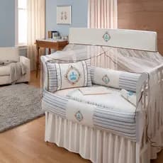 Kit Enxoval de Berço 100% Algodão 10 Peças Quarto Bebê Bordado Menino