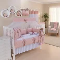 Kit Berço Padrão Americano 100% Algodão Quarto de Bebê Menina Luxuoso Tendencia