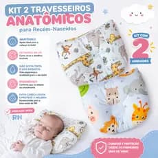 Kit 2 Travesseiros Anatômico Para Recém Nascidos Protege Moleira Evita Cabeça Chata - Safári