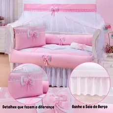 Kit Protetor Berço Enxoval Bebê 10 Peças com Saia Babado Padrão Americano Quarto Menino Menina
