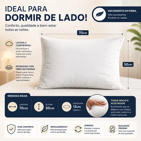 Kit 2 Travesseiros ou 1 Unidade Em Promoção Travesseiro Echimento com Fibra Siliconada