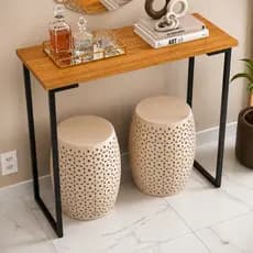 Aparador Mesa Buffet Balcão Estilo Industrial Pé Dourado Tampo Madeira