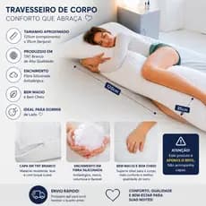 Travesseiro de Corpo Enchimento em Fibra 120x20cm Kit Com 2 ou Unitário