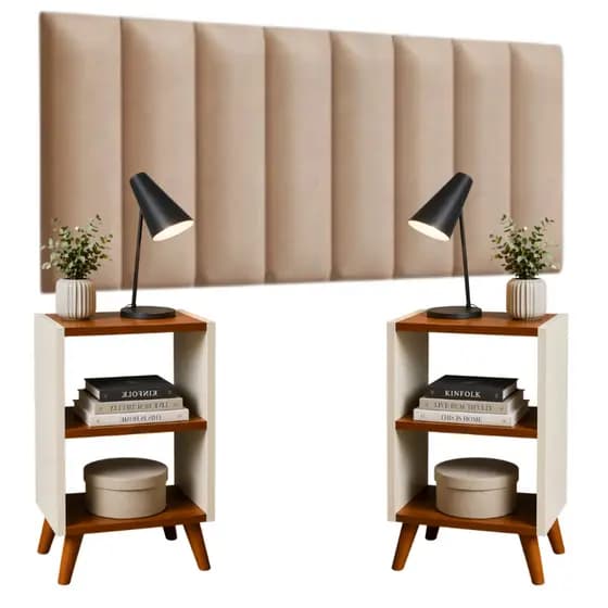 Cabeceira Cama Casal Queen com Kit Mesa de Cabeceira - 8 Módulos Adesivos