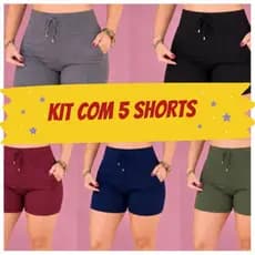 Kit 5 shorts feminino Atacado. short com bolso. short cintura alta. short canelado. atacado short com elastano estica