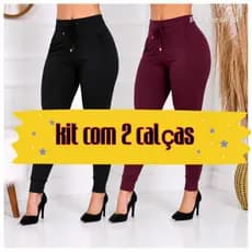 kit com 2 Calças Feminina canelada Cintura Alta com bolso Jogger skinny algodão e elastano frio blogueira