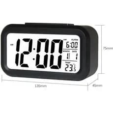Relógio Digital Despertador LED Mesa Luz Noturna Sensor Temperatura Soneca 12/24h Sem Fio