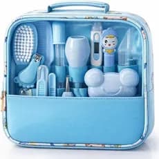 Kit Higiene Bebê 13 Peças com Bolsa Organizadora |Termômetro, Aspirador Nasal, Cortador de Unhas (AZUL)