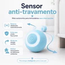 Bola Elétrica Inteligente para Pets Recarregável USB – Movimento Automático 360°, LED e Sensor Inteligente (Azul)