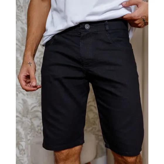 Bermuda jeans Masculina preta lisa short jeans