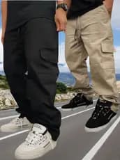 Kit 2 Calças Cargo masculino Roupas Masculinas elegante 6 Bolsos skate Larga Fechamento Cordão